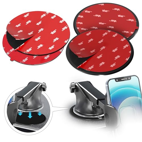 Dashboard Adhesive Mounting Disk Set for Suction Cup Car Mounts – 3.15' (80mm) Flat Surface Pad for Phone Holder & GPS – Strong Hold on Curved Dashboards – Includes 2 Disks & 2 Replacement Pads
