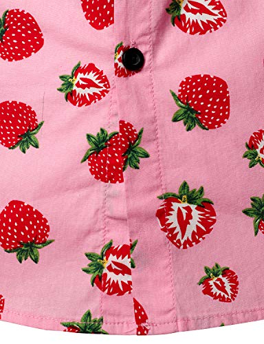 JOGAL Men's Cotton Button Down Short Sleeve Hawaiian Shirt4