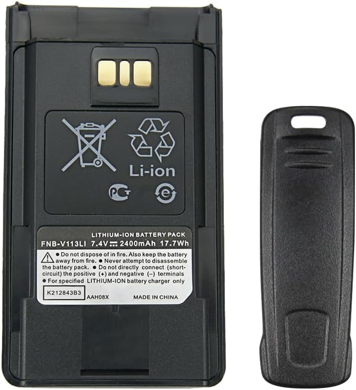 7.4V 2400mAh FNB-V113Li Li-ion Replacement Battery with Belt Clip for Vertex Standard VX-450 VX-451 VX-454 VX-459 Radios Fits P/N's FNB-V112Li FNB-V113Li