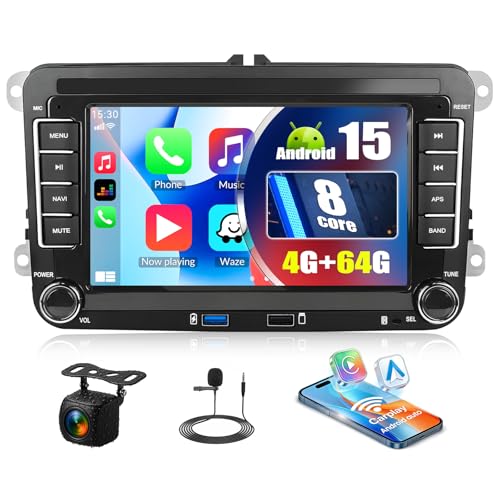 Android 15, 4G+64G 8-Cœurs CAMECHO Autoradio 2Din avec Navi pour VW Golf 5 6 Polo Tiguan Passat Touran Caddy Skoda Seat, 7 Pouces Radio avec GPS WiFi...