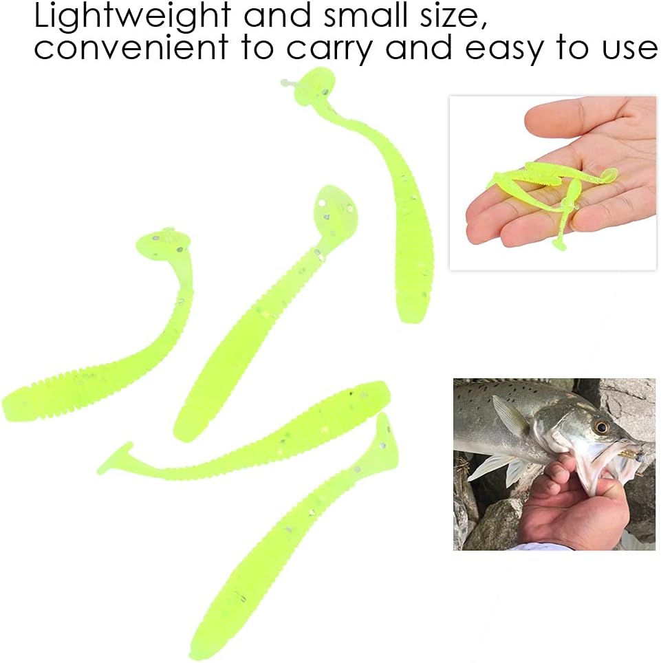 Fishing Lures, 50PCS Soft Plastic T Tail Grub Baits Kit, Swimbaits 2in Fluorescent Green, for Freshwater Saltwater Lakes Rivers Fishing Enthusiasts