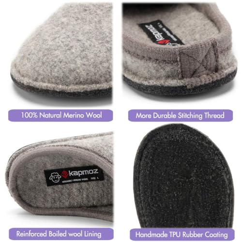 Image of LE KAPMOZ Men's Boiled Wool House Slippers Breathable Winter Warm Slip on Mules Indoor /Outdoor Slipper for Women Two Tone Cap Toe Clog