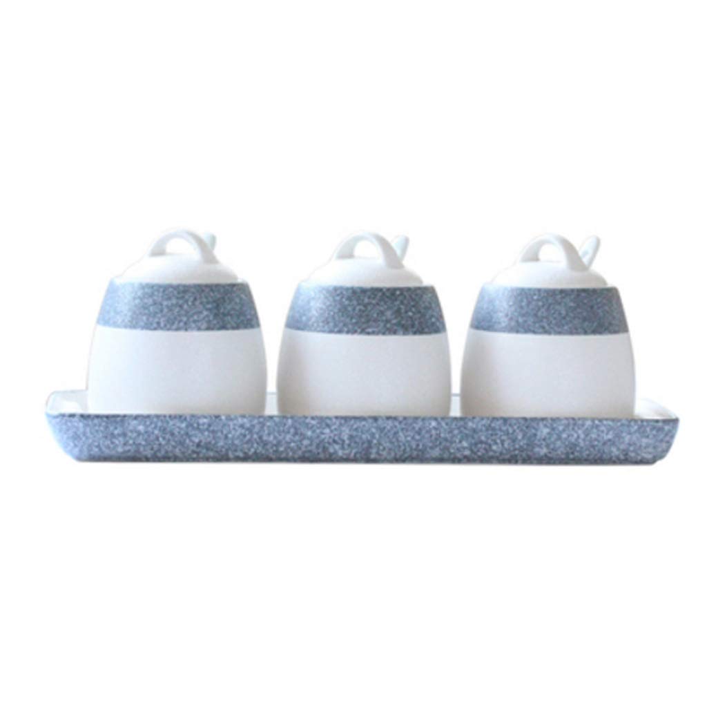 HRWLY Ceramic Spice Bottle Condiment Pots Porcelain,set of 3 Seasoning Box Rack Sustainable Sugar Container Not-slip Kitchen