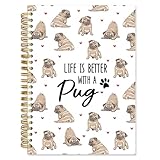 Fewgb Pug Lovers Gifts Spiral Notebook, Life Is Better with a Pug Hardcover Lined Notebooks Daily Journal for Office Work School Composition, Dog Lovers Note Taking Notebook A5 5.5x8.3