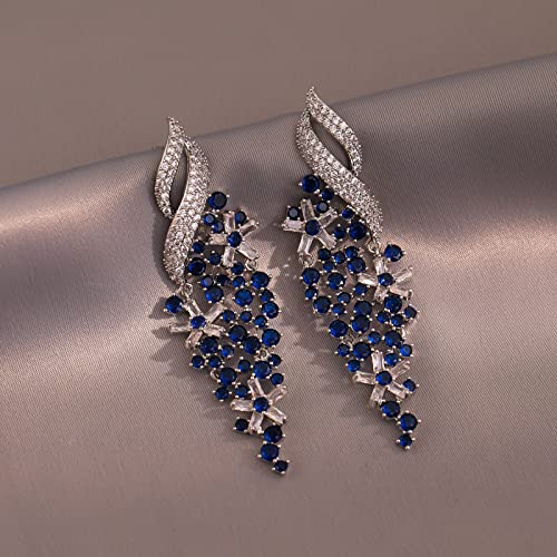 Zircon Gemstone Drop Dangle Earrings, Rhinestone Cluster Earrings Luxury Bridal Flower Fashion Jewelry, 18K Gold Plated 925 Sterling Silver Posts Sparkly Evening Dressy Earrings2
