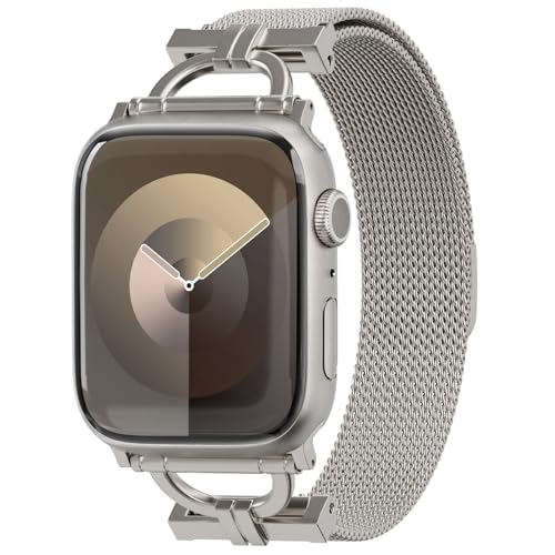OMECKY Designed Mesh Loop Compatible With Apple Watch Band Series 9/8/7/6/5/4/3 38/40/41mm, Slim Classy Jewlry Style Magnetic Strap for iWatch SE, Women Girls, Starlight