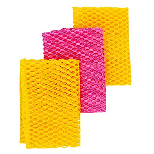 Innovative Dish Washing Net Cloths/Scourer - 100% Odor Free/Quick Dry - No More Sponges with Mildew Smell - Perfect Scrubber for Washing Dishes - 11 by 11 inches - 3PCS