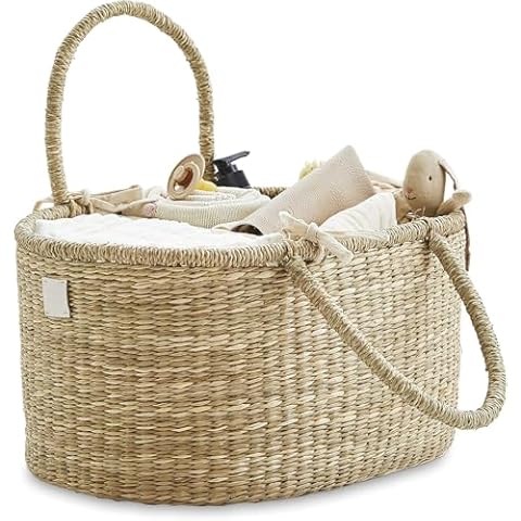 BEBE BASK Baby Diaper Caddy Organizer - Handmade Rattan - Luxury Diaper Caddy Basket - Cute Diaper Caddy for Baby Girl & Diaper Caddy for Baby Boy - Nursery Basket (ROSA) Cover