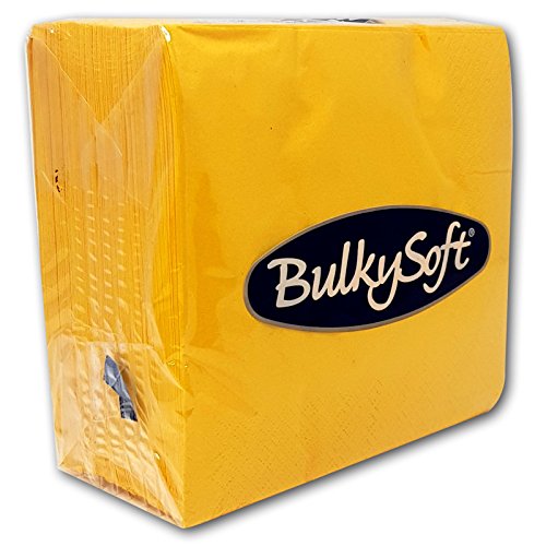 BulkySoft Lot de 100 serviettes en papier jetables à 2 plis de couleur unie pour cuisine, fêtes et événements - 33 x 33 cm - 100% cellulose - Jaune