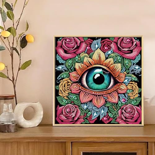 Image of Diamond Art Painting Kits for Adults, 5D Special Shape Crystal Rhinestone Diamond Painting, Artistic Flower with Eye Design, DIY Diamond Art Kits for Beginners, Home Wall Decoration Gift, 12x12 Inch