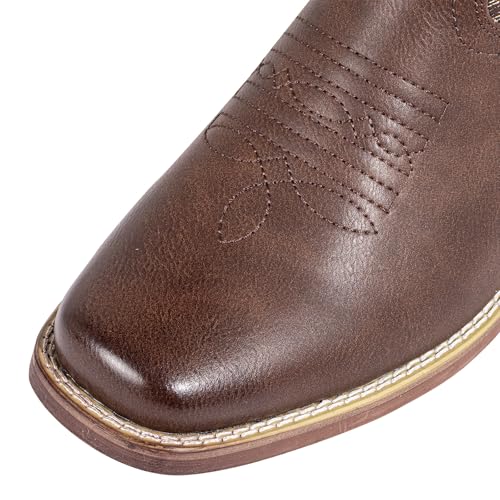 J's.o.l.e Mens Cowboy Boots Square Toe Western Retro Distressed Embroidered Slip On Wide Calf Riding Country Work Boot Brown4