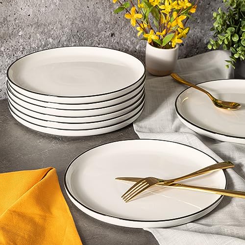Gibson-Home-Oslo-8-Piece-Porcelain-Chip-and-Scratch-Resistant-Dinner-Plate-Set-White-wBlack-Rim Gibson Home Oslo 8 Piece Porcelain Chip and Scratch Resistant Dinner Plate Set White wBlack Rim