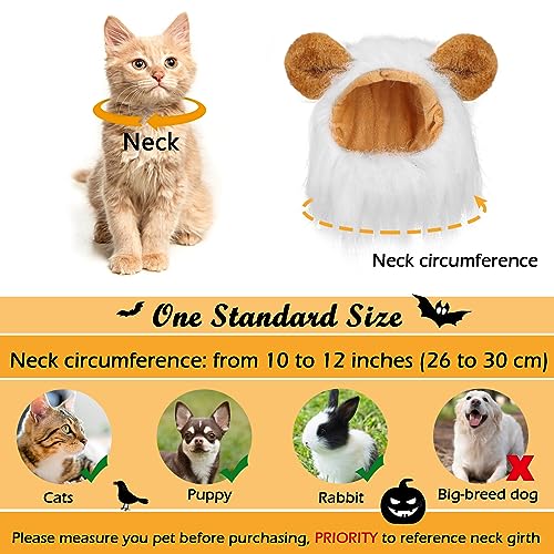 Image of Cat Halloween Costumes - Lion Mane Wigs for Cat Costumes, Adjustable Comfortable Funny Pet Kitten Cats Dress Up Clothing Accessories for Halloween Christmas Festival Party, White