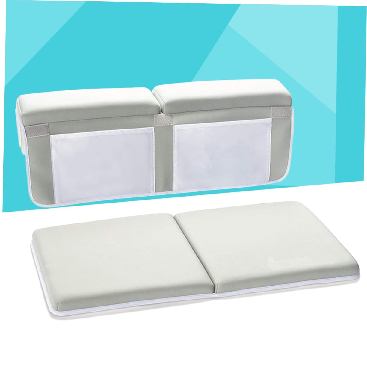 Mobestech Tappetino Antiscivolo per Vasca da Bagno con Sacca Appendibile Inginocchiatoio Pieghevole con Ventose per Protezione Ginocchia e Gomiti Organizer per Shampoo e Giochi Grigio