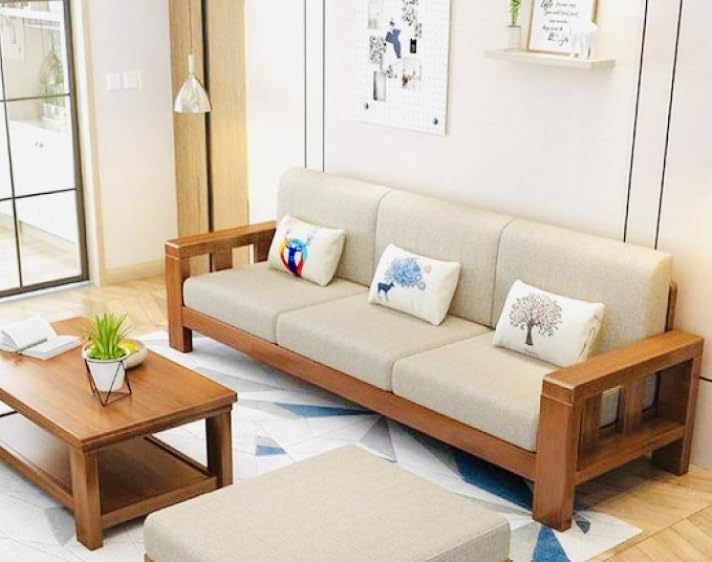 Home furniture Wooden Sofa Set for Living Room and Office 3 Three Seater Walnut Finish Natural Teak Finish (Winster, Rosewood (Natural Teak Finish) Ha