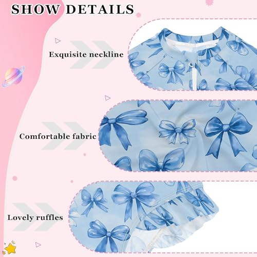 Blue Bows Girls Long Sleeve Rashguard Swimsuit UV Protection One-Piece Swimwear Bathing Suit B04048734
