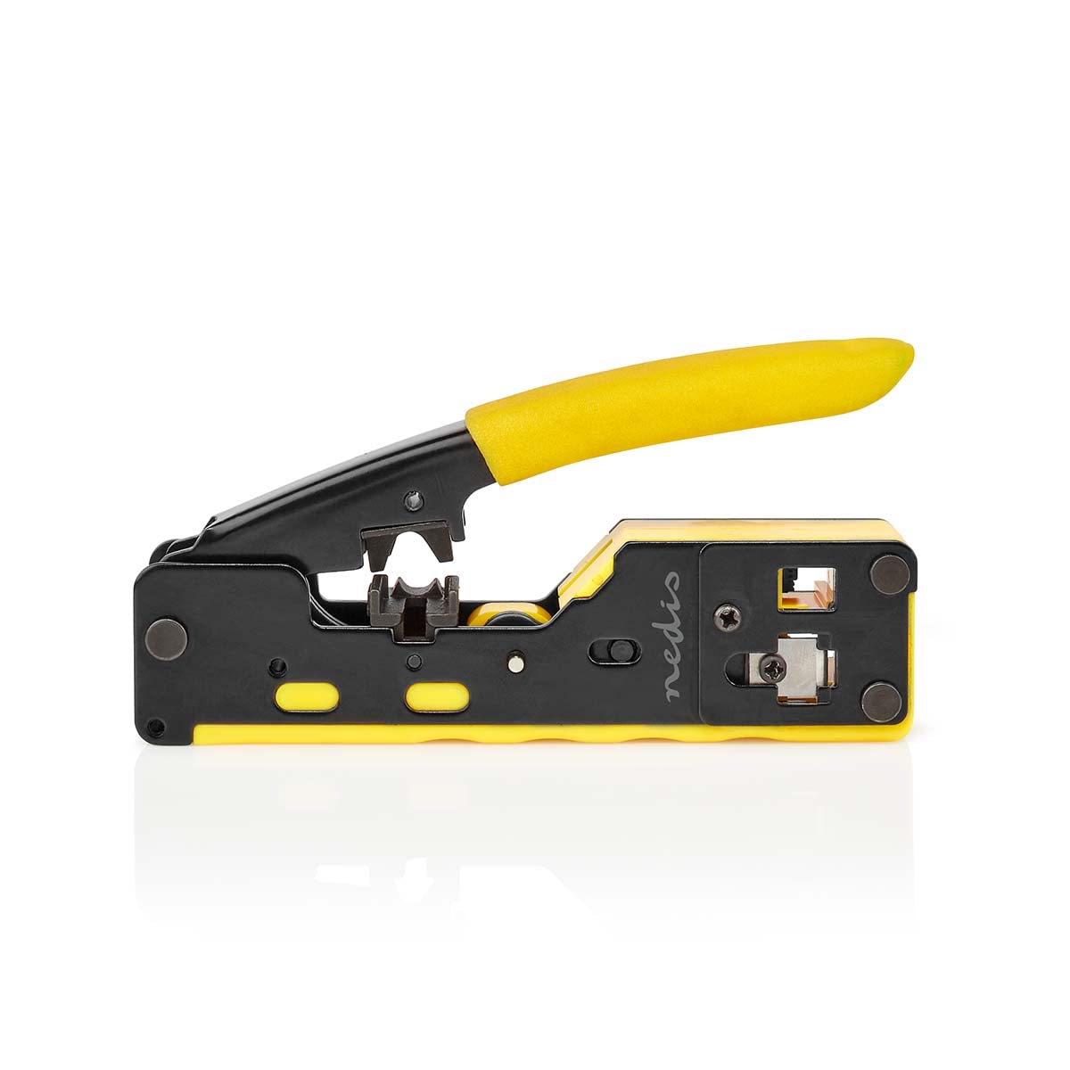 Pince à Sertir - CAT5 / CAT5e / CAT6 / CAT6a / CAT7 / RJ12 / RJ45 - Coupe/dénudé/Pince - Caoutchouc/Acier - Jaune/Noir