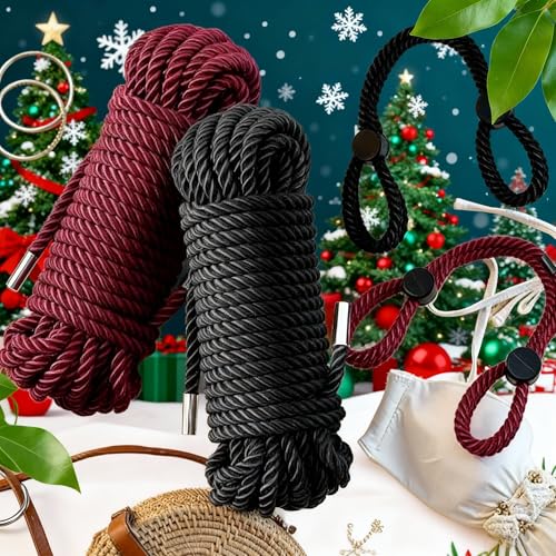 Image of Tisancy 4 Pcs Multifunctional Craft Cord Kit with 2 Soft Silk Macrame Cords and 2 Adjustable Nylon Bracelets, 32.81 ft Twisted Trim Cord for DIY Crafts and Home Decoration(Black, Wine Red)