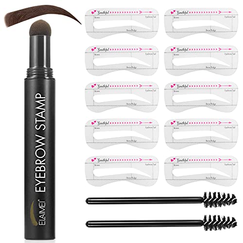 Eyebrow Tint Stamp Shaping Kit with 10 Reusable Eyebrow Stencils 4 Brow Pen Brush,Instead of Eyebrow Pencil Gel, Waterproof & Long Lasting Buildable Eyebrow Makeup,Hairline Shadow Powder Stick