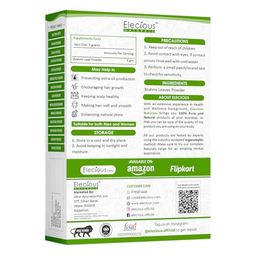 Image of Elecious 100% Brahmi powder for Hair growth (100 grams) and Eating | 100% Natural, No preservative | Helps in reducing Hairfall, boost hair growth