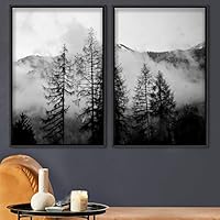 2 Piece Framed Canvas Wall Art Foggy Scenery Canvas Prints Home Artwork Decoration for Living Room,Bedroom - 16