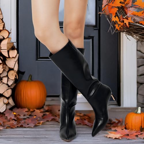 GENSHUO Knee High Boots Women Low Kitten Heel Long Tall Boots with Pointed Toe Winter Fall Sexy Fashion Comfortable Dress Shoes3