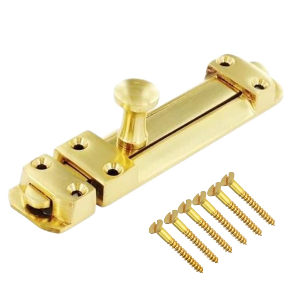Sisi Uk Door Bolts 6 Inch Brass Flat Bolt Surface Door Latches Tower Bolt Sliding Lock Flat Slide Safety Door Barrel Bolt With Screws 1 Pack.