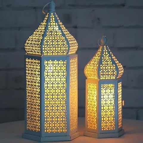Large Temple Tower Moroccan Lantern Lamp Decorative Candle Holders for Ramadan Decorations, Hanging, Outdoor Patio or Porch Cover