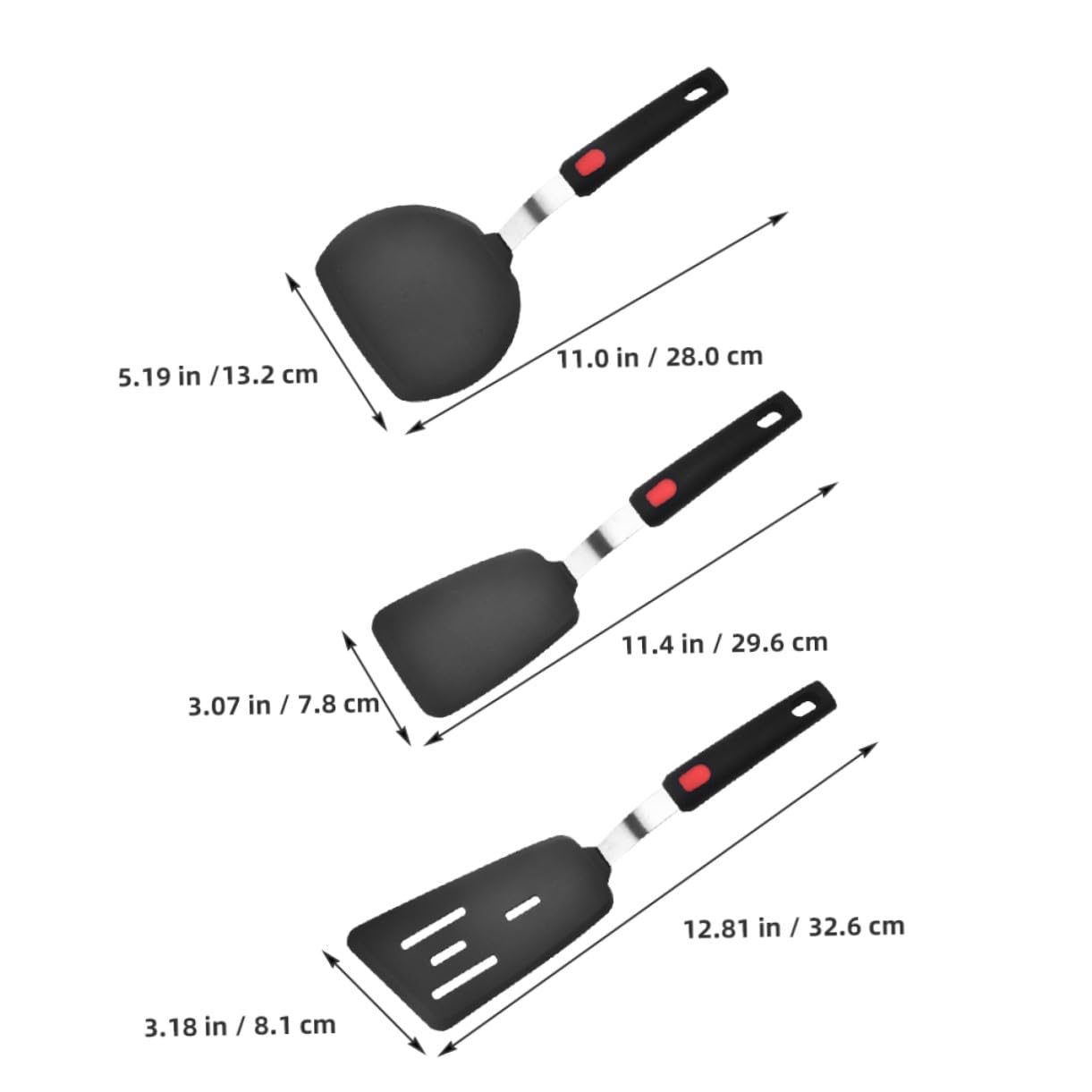 Juego de Espátulas de Silicona 3 Piezas para Cocina Antiadherente | Acero Inoxidable y Silicona, Resistente al Calor, No Raya Recubrimientos, Reutilizable, Negro, para Hogares y Restaurantes