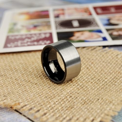 Men's Black Tungsten Carbide Pipe-Cut Wedding Band Engagement Ring Brushed Comfort Fit 12mm2