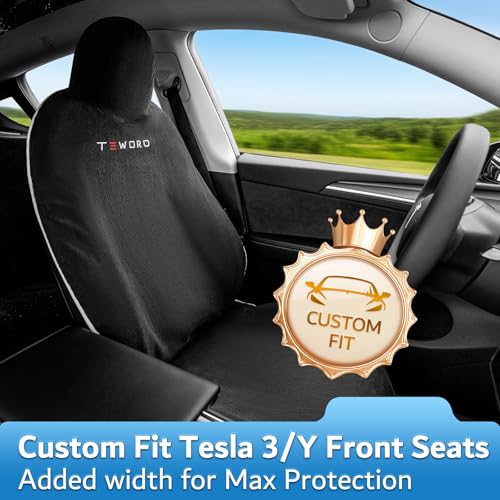 Premium Microfiber Towel Tesla Model Y Juniper/3 Seat Cover, Waterproof | Sweatproof | Machine Washable | Non-Slip, Seat Protector for Tesla Model 3/Y 2016-2026 Interior Accessories - (2Pack, Black) - Image 5