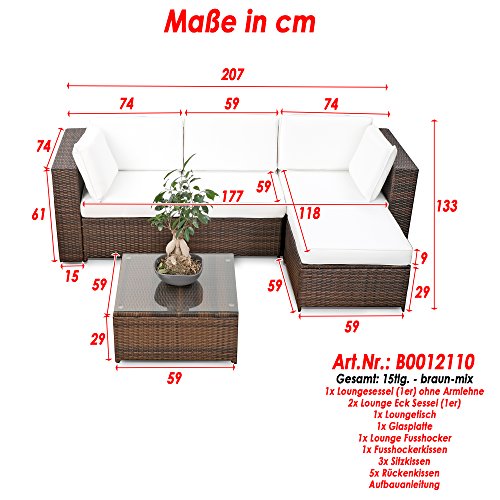 ️XINRO® erweiterbares 15tlg. Balkon Polyrattan Lounge Ecke braun