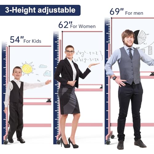Image of TSJ OFFICE Large Rolling Whiteboard - Dry Erase Magnetic 48 x 32 Inches White Board Height Adjust Double Sides Mobile Portable Easel on Wheels, Dry Erase Board with Stand for Office, Home & Classroom