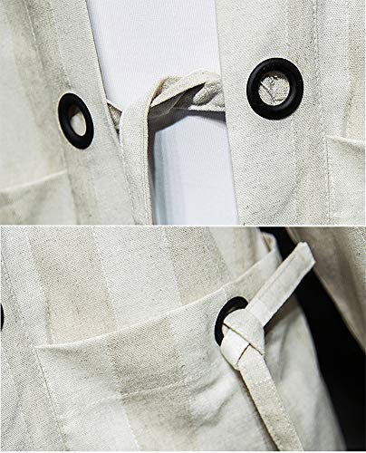 Hotmiss Men\'s Linen Striped Kimono Cardigan Noragi Street Jacket Japan Yukata Coat (Medium) Beige