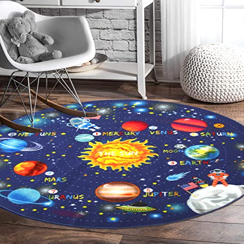 HEBE 4ft Round Kids Play Rug ABC Alphabet Nursery Rug for Bedroom Playroom...