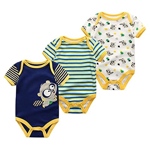 Chamie Baby Bodysuit Short Sleeve One-piece Suit Newborn Jumpsuit Infant Vest for Baby Boys and Girls 0-12 Months, Pack of 3 Cover