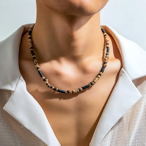Surfer Necklace for Men Beaded Choker Necklace Puka Shell Necklaces Brown Coconut Wood Beads Necklaces Beach Surfer Jewelry Gift3