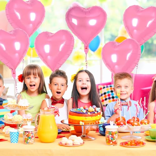 Image of 100 Pcs Pink Heart Balloons,5 Inch Heart Foil Balloons Love Balloon Valentine Balloon for Birthday Party Wedding Engagement Party Baby Shower Valentine Day Decorations