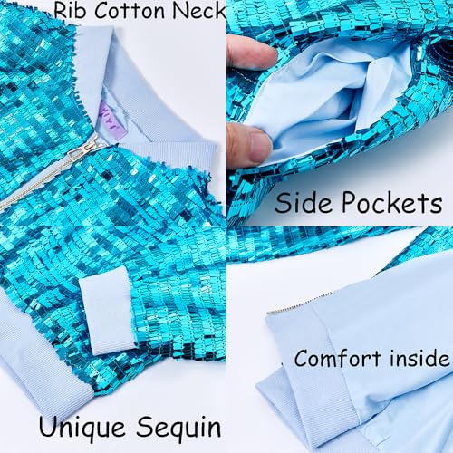 Image of YIYI Mens Jacket Bomber Sequin Sparkly Varsity Unique Glitter Jacket Male Party Shiny Outwear Coat Birthday Holiday Clothes