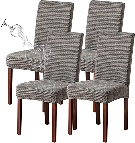 LLZRBHD 椅子カバー 4枚, チェアカバー 防水伸縮性素材 耐久性洗えると取り外し 結婚披露宴、会議、お祝い、家族のダイニングルームなどに使用できる (ライトグレー)