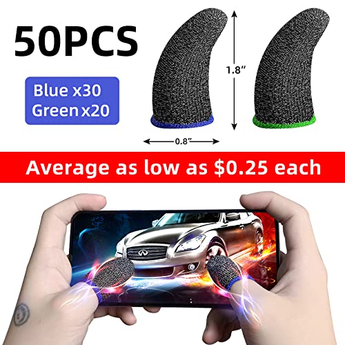 50 Pcs Silver Fiber Gaming Finger Sleeves,Mobile Phone Game Controller Finger Thumb Sleeves Finger Seamless Touchscreen Anti-Sweat Breathable Finger Covers,For League Of Legend, Pubg,Rules Of Survival #TOP1