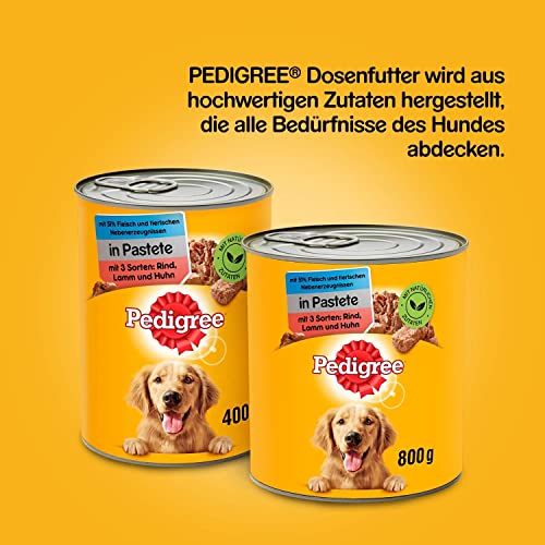 Pedigree Adult Hundefutter, 3 Sorten Fleisch, 12 x 800 g