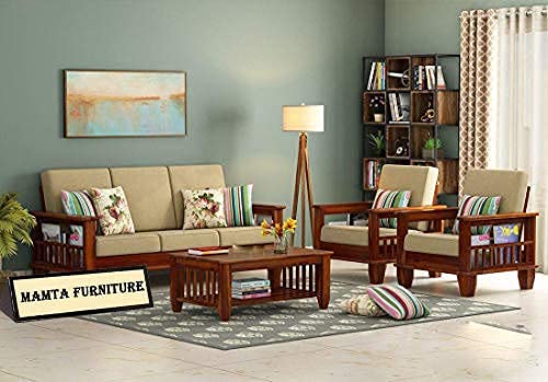 SAAMENIA FURNITURES™ Wooden Solid Sheesham Wood 5 Seater Sofa Set with Cushions (5 Seater Sofa | 3+1+1, Honey Finish)-image-33