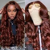 UNICE Reddish Brown 13x4 Lace Front Wig Human Hair 180% Density Bleached Knots for Women Body Wave Copper Red Glueless Human Hair Frontal Wigs Pre Plucked with Baby Hair 22 inch