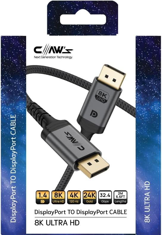 Claw's 8K UHD DisplayPort v1.4 32.4 Gbps / 24K Gold/Alüminyum Gövdeli 8K 60Hz-4K 120Hz-2K 240HZ-FHD 240Hz Destekli G-Sync & FreeSync 2 Metre Premium DisplayPort Kablo (C-DPP-B1)
