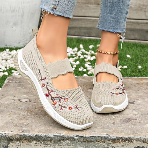 Orthopedic Shoes Women's Comfortable Breathable Knitted Sneakers Woven Cut-Out Orthopedic Soft Arch Support Walking Shoes Slip-On Sneakers2