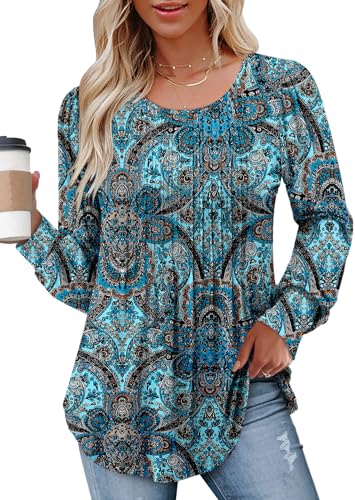 BETTE BOUTIK Long Sleeve Shirts for Women Fall Tops Dressy Blouses Crewneck Tunic Tops for Leggings S-3XL