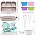 QQKO Bento Box Adult Lunch Box, Lunch Containers for Adults Men Women, Kids Lunch Boxes for School with 4 Compartments, Sauce Container, Utensils and Muffin Cups, Brown