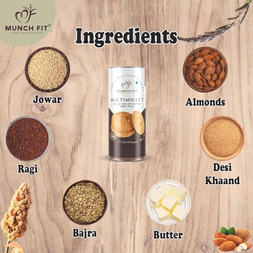 Image of Munch Fit Healthy Multimillet Cookies 125gm Pack of 2 | Egg Less Cookies Made Desi Khand with Jowar Ragi Bajra Cookies | Gluten Free, No Maida, No Added Sugar | 100% Natural Crunchy Snacks