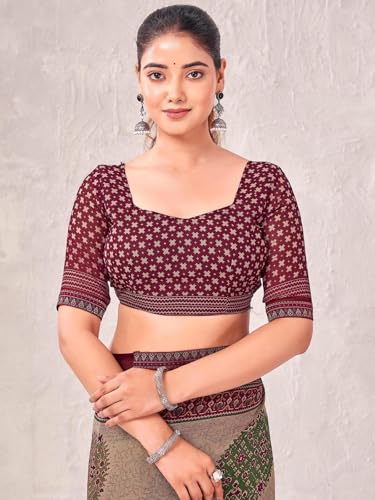 Image of SIRIL Women's Georgette Printed Saree with Unstitched Blouse Piece
